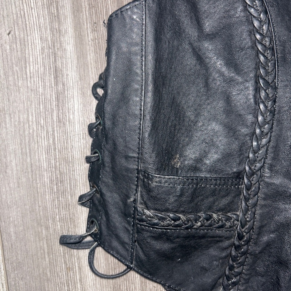 Extreme Biker USA Black Leather Motorcycle Vest LV221 Womens Large - Picture 2 of 7